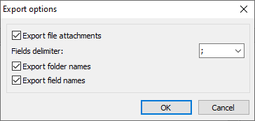 Export options for text and .csv files