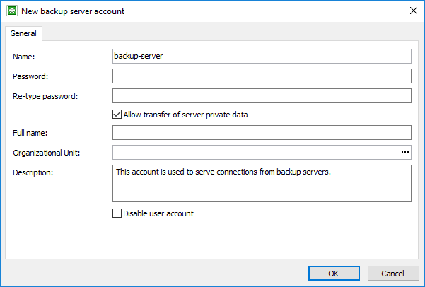Adding a user account for a backup server